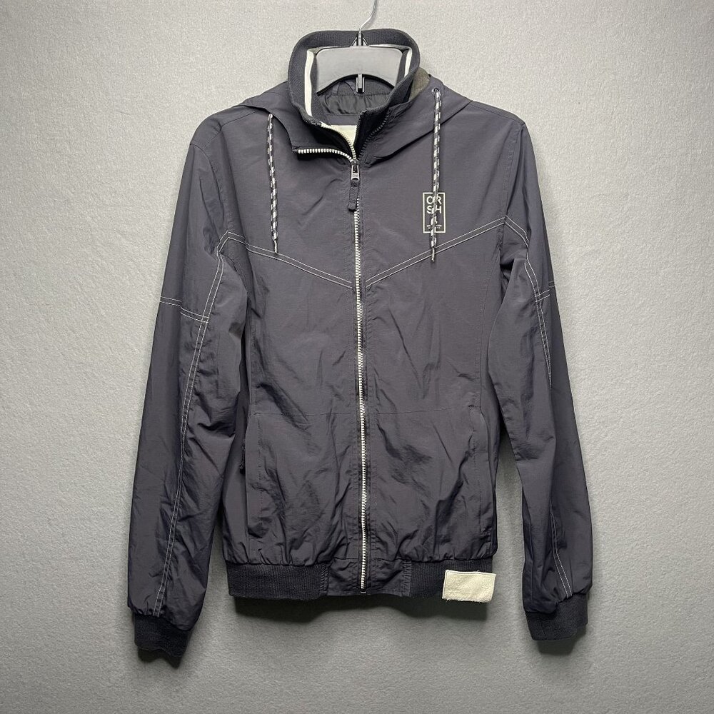 Crosshatch Mens Gray Windbreaker Jacket Double Zip & Drawstring